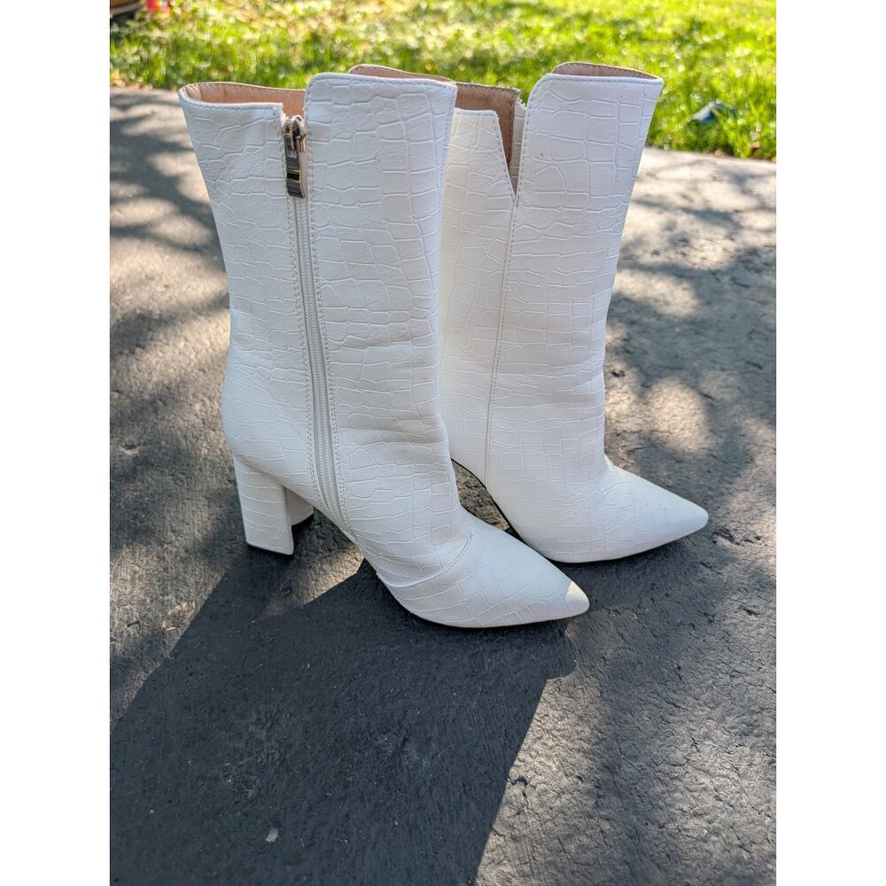Nasty Gal Womens White Croc Ankle Boots Booties‎ 6 Chunky Heel Pointed Toe Chic